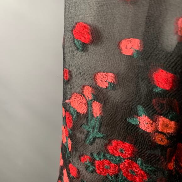 LELA ROSE Size 6 Black Red Silk Blend Floral Evening Cocktail Dress - Picture 6 of 11